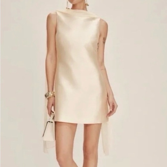 Reformation Ivory Satin Mini Shift Dress